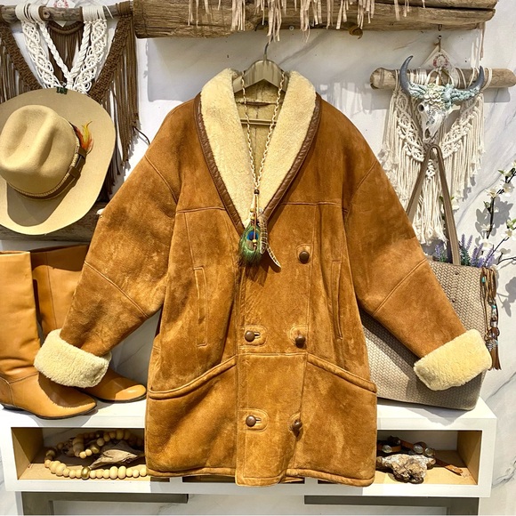 HP Chalet Shearling fur suede leather jacket made in Europe Slovenia cabin vibe - Picture 3 of 16